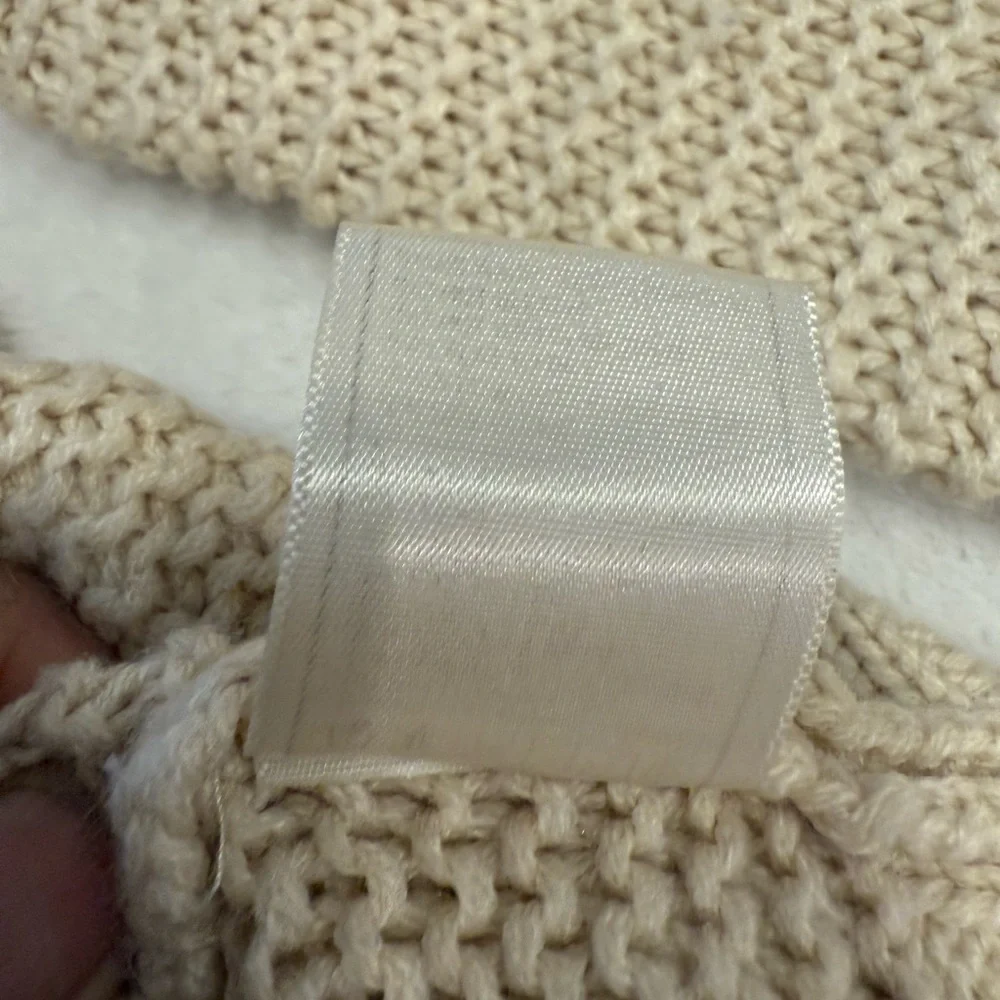 Jack by BB Dakota boho sweater cream chunky knit lace up V neck long sleeves Med - Picture 4 of 10